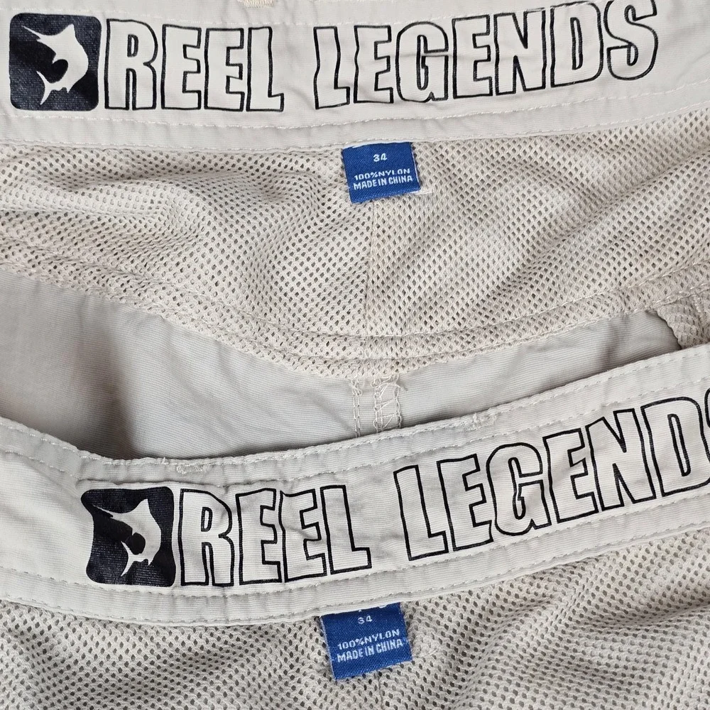 Reel Legends Shorts Mens 34 Beige‎ Cargo Quick Dry Fishing Lined Nylon Lot Of 2